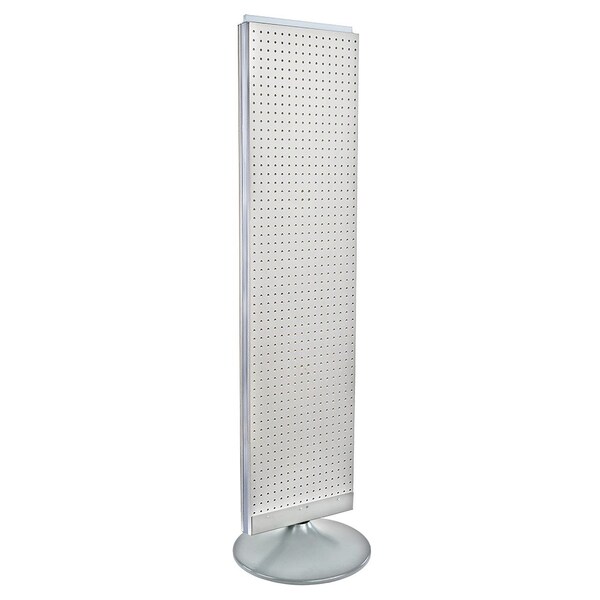 Two-Sided Pegboard Floor Display on a Silver Round Non-Revolving Base